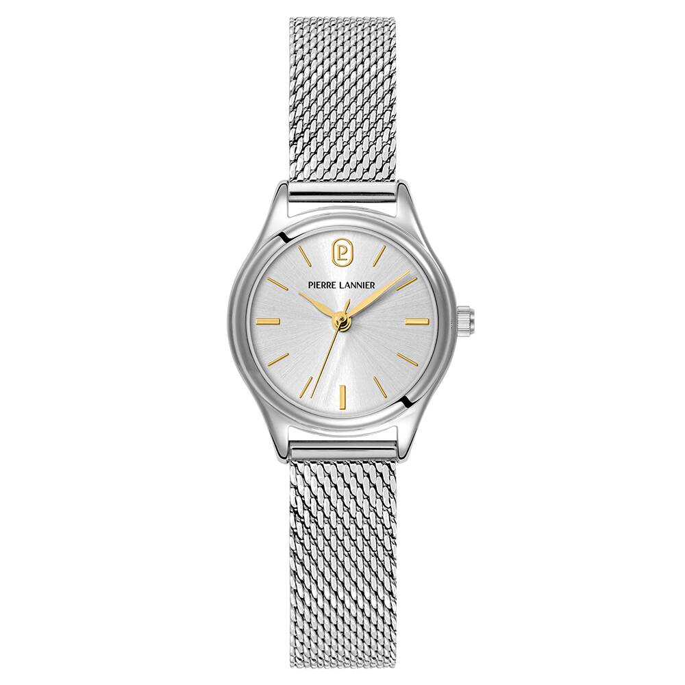 PIERRE LANNIER Ladies Quartz Watch PYA Sunray Silver Dial Silver Milanese stainless steel 12MM Strap 020L621