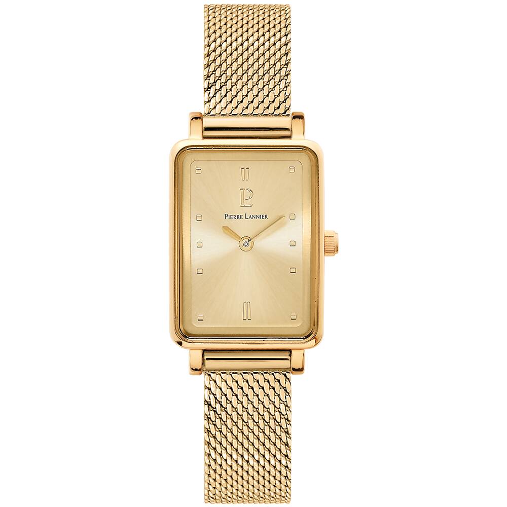 PIERRE LANNIER Ladies Quartz Watch ARIANE Sunray Gold Dial Gold Milanese stainless steel 12MM Strap 057H542