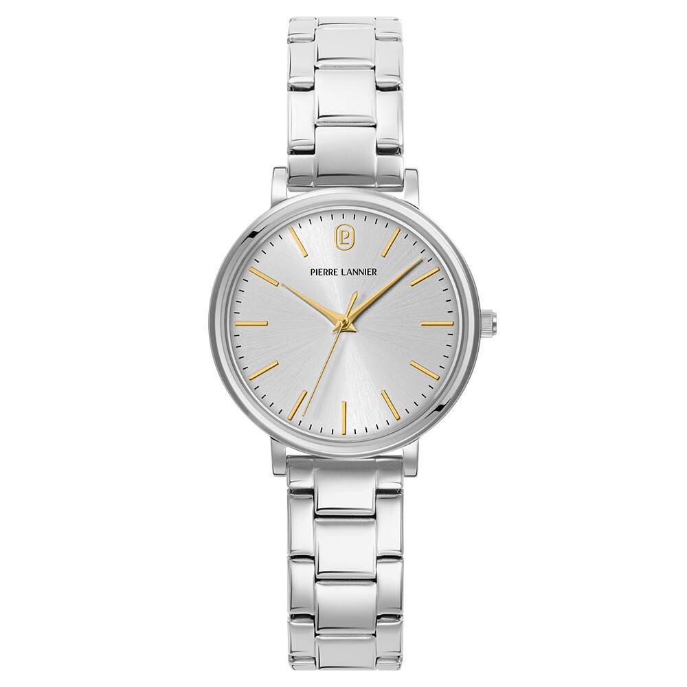 PIERRE LANNIER Ladies Quartz Watch ESSENTIAL Sunray Silver Dial Silver Stainless steel 14MM Strap 087M621