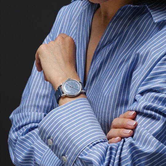 Raymond Weil Millesime男士自动机械牛仔蓝表盘皮革表带2125-SCS-50011