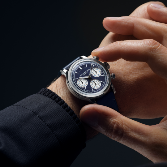 Raymond Weil Millesime 男士自动计时码表午夜蓝色表盘皮革表带 7765-STC-50651