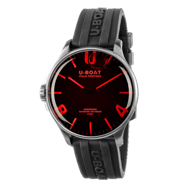U-BOAT DARKMOON 44MM VERRE ROUGE SS / BRACELET CAOUTCHOUC '8465
