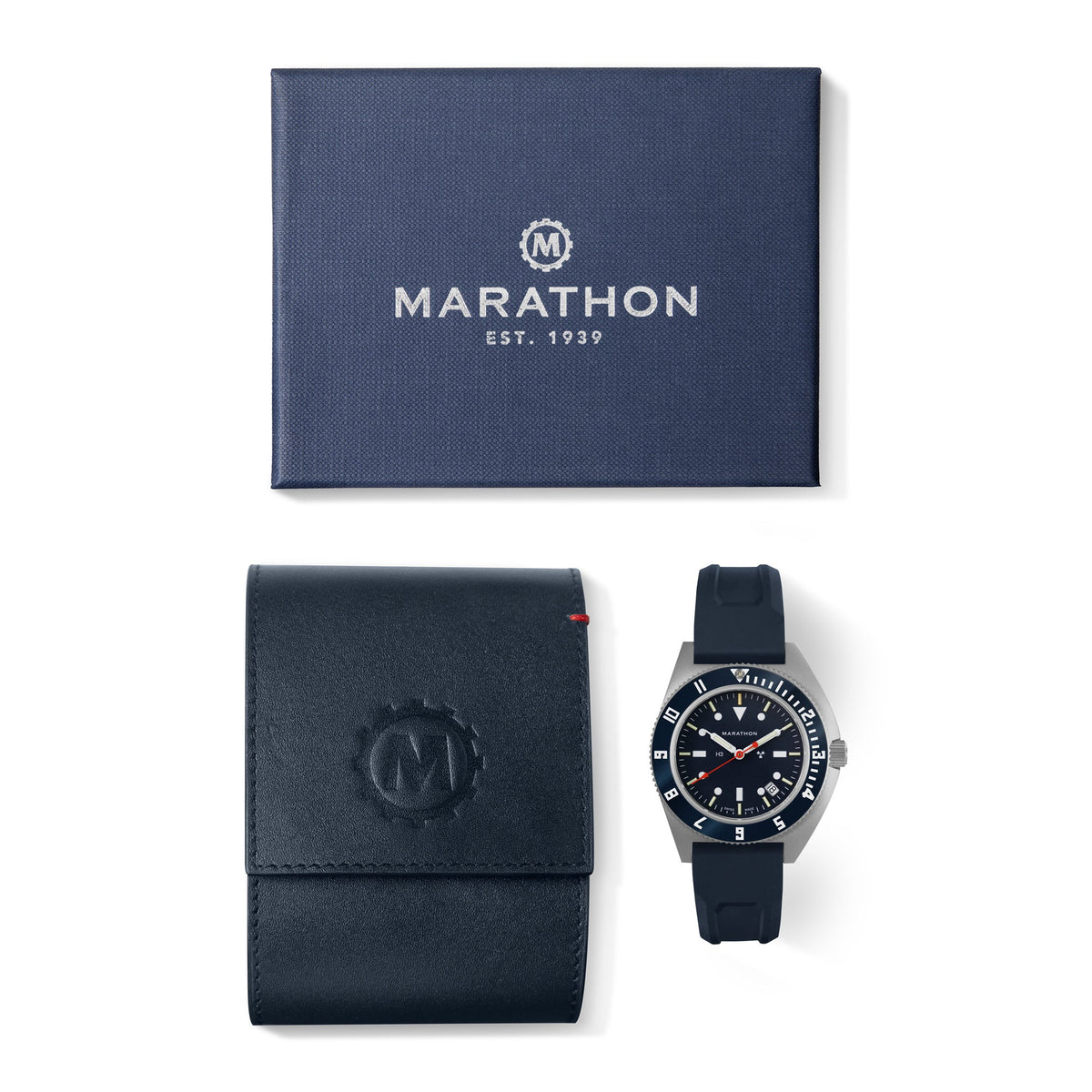 Marathon 41mm Blue Steel Navigator w/Date (SSNAV-D) on Blue 3-Piece Rubber Strap Kit