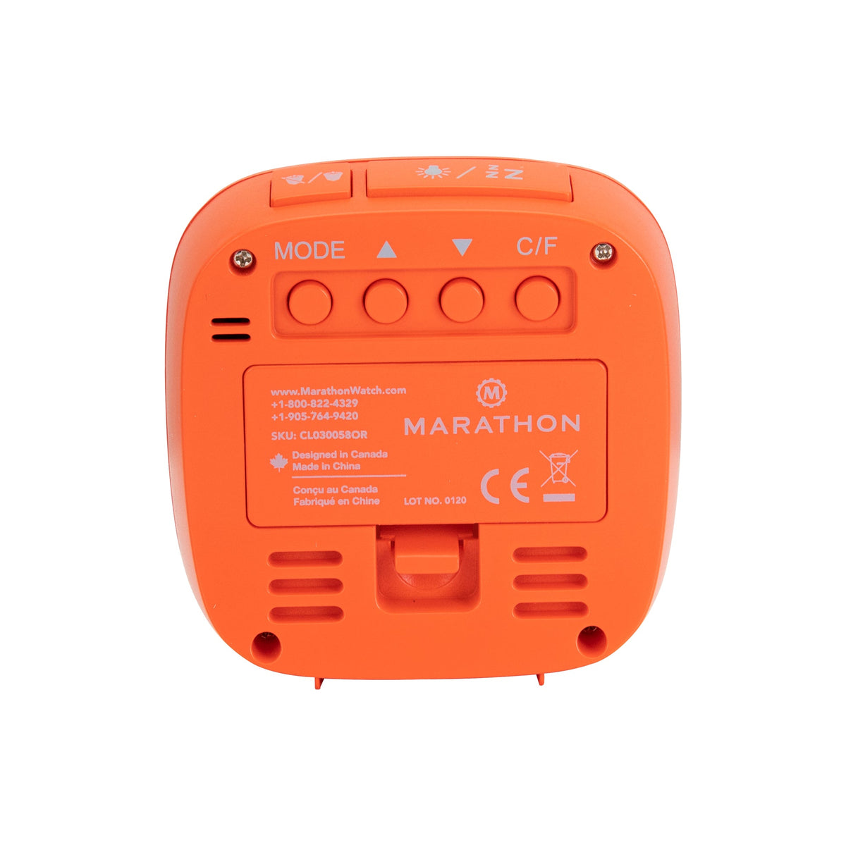 Marathon Compact Alarm Clock with Temperature and Date - Orange
