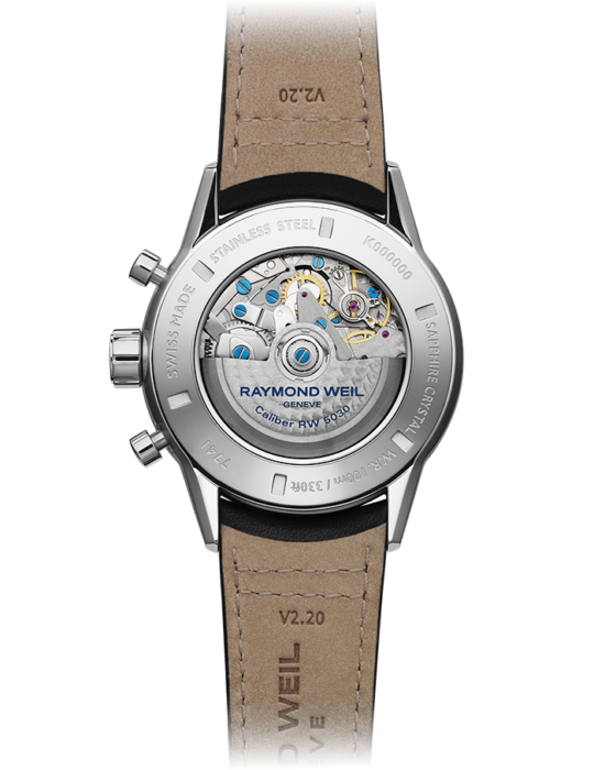 Raymond Weil Freelancer 男士自动计时码表黑色皮革表带 7741-SC1-20021