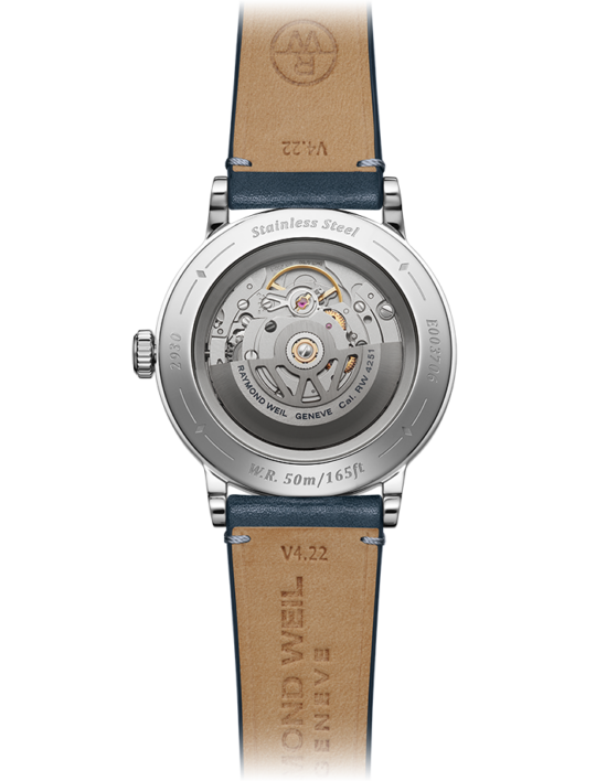 Raymond Weil Millesime 男士自动牛仔蓝色表盘皮表带 2930-STC-50011