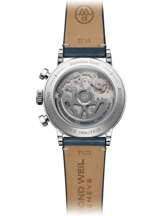 Raymond Weil Millesime 男士自动计时码表午夜蓝色表盘皮革表带 7765-STC-50651