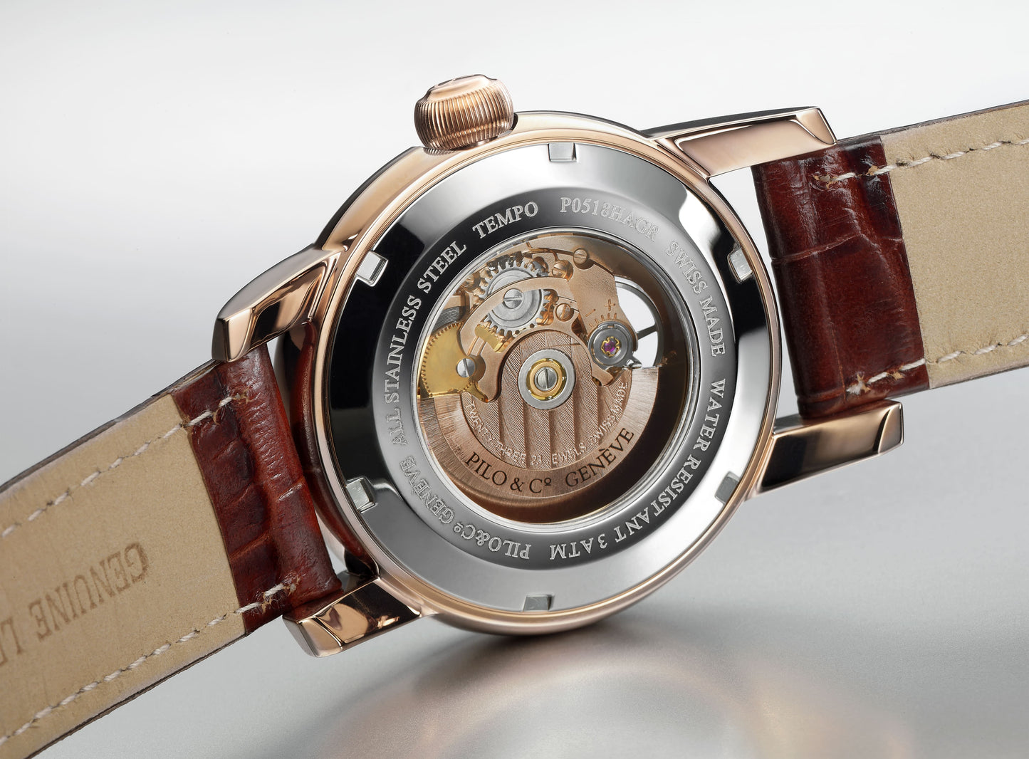 Tempo P0518HAGR watch with white skeleton dial and gold PVD case