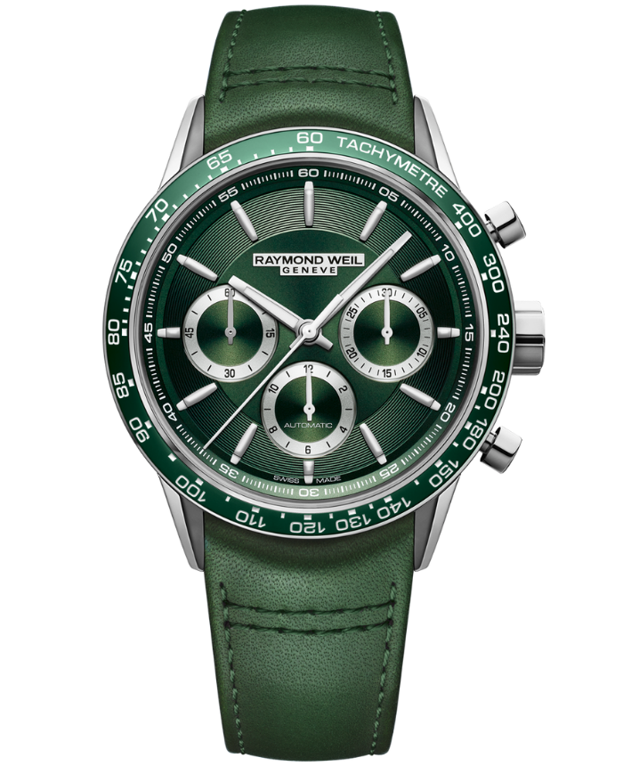 Raymond Weil Freelancer Men's Automatic Chronograph Green Leather Watch, 43.5mm (7741-SC7-52021)