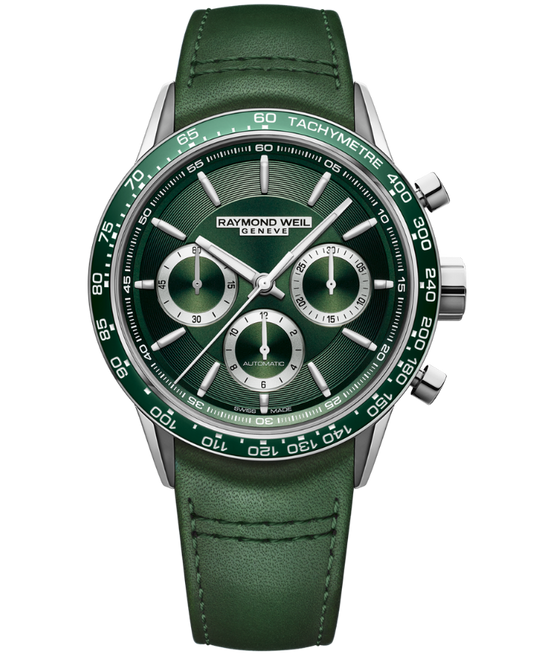 Raymond Weil Freelancer Men's Automatic Chronograph Green Leather Watch, 43.5mm (7741-SC7-52021)