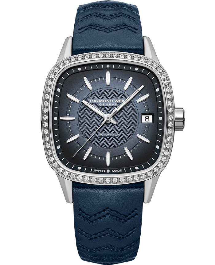 Raymond Weil Freelancer Ladies Automatic Blue Dial Leather Watch, 34.5 x 34.5 mm (2490-SCS-50051)
