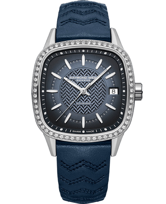 Raymond Weil Freelancer Ladies Automatic Blue Dial Leather Watch, 34.5 x 34.5 mm (2490-SCS-50051)