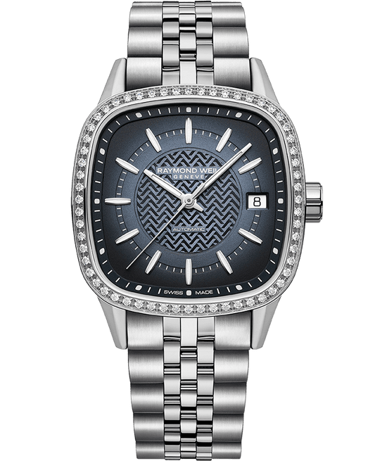 Raymond Weil Freelancer Ladies Automatic Blue Dial Bracelet Watch, 34.5 x 34.5 mm (2490-STS-50051)