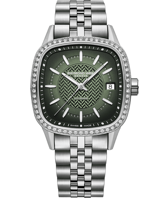 Raymond Weil Freelancer Ladies Automatic Green Dial Bracelet Watch, 34.5 x 34.5 mm (2490-STS-52051)