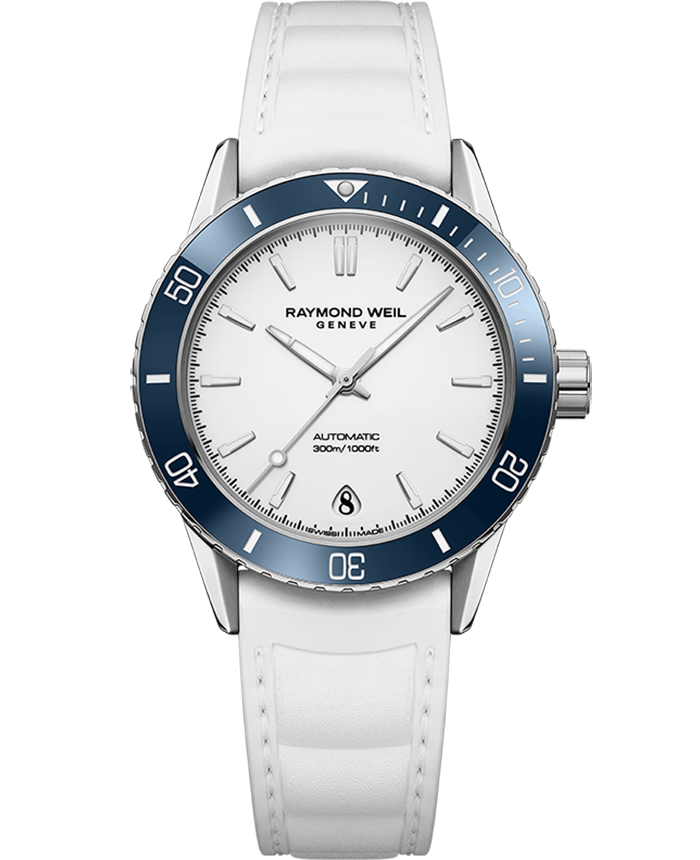 Raymond Weil Freelancer Men's Automatic White Dial Rubber Strap Watch, 36mm (2755-S83-30001)