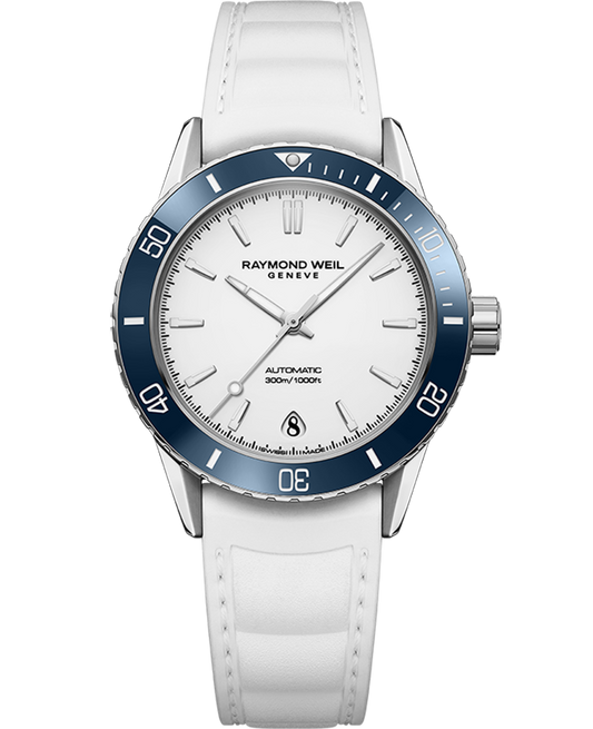 Raymond Weil Freelancer Men's Automatic White Dial Rubber Strap Watch, 36mm (2755-S83-30001)