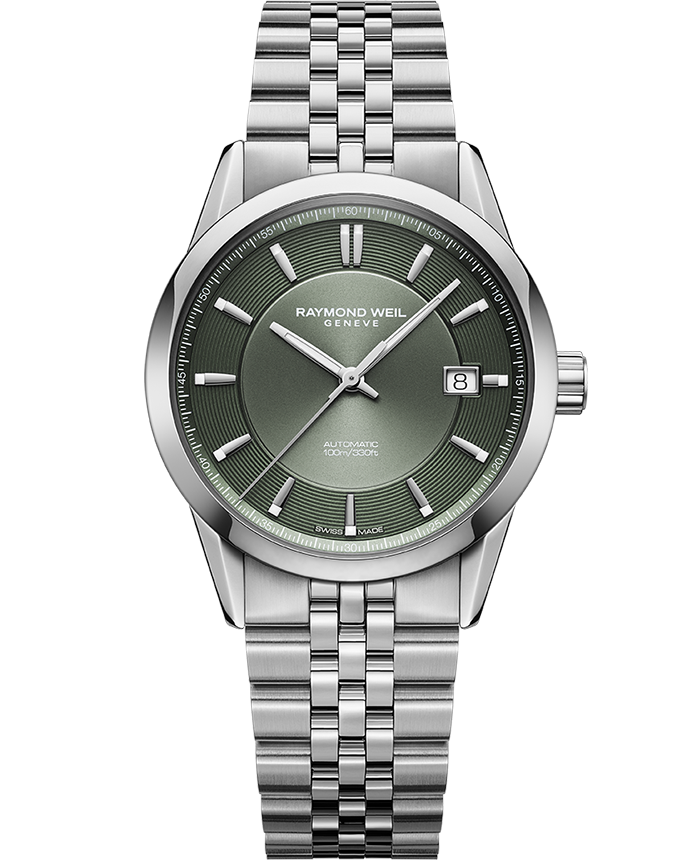 Raymond Weil Freelancer Men's Automatic Olive Green Dial Stainless Steel Bracelet Watch, 38 mm (2771-ST-52051)