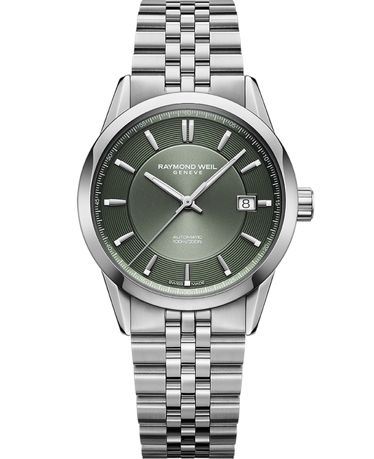 Raymond Weil Freelancer Men's Automatic Olive Green Dial Stainless Steel Bracelet Watch, 38 mm (2771-ST-52051)