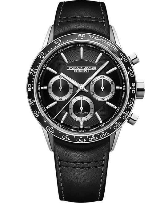 Raymond Weil Freelancer Men's Automatic Chronograph Black Leather Strap Watch, 43.5mm (7741-SC1-20021)