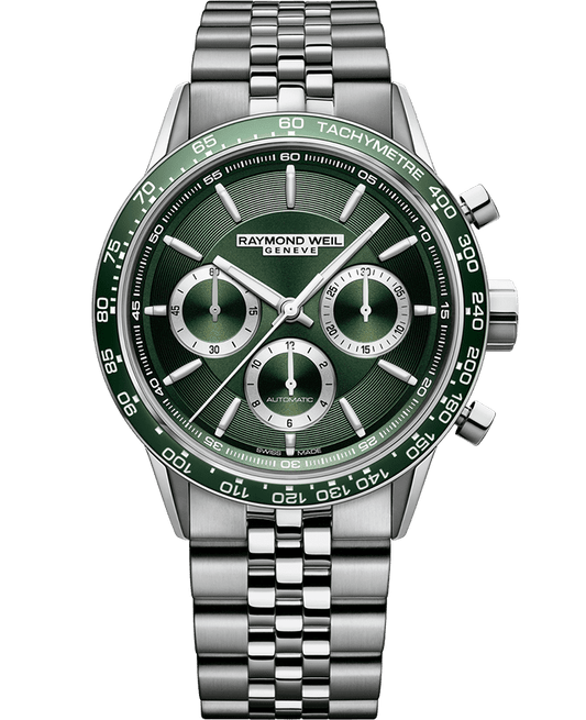 Raymond Weil Freelancer Men's Automatic Chronograph Green Dial Watch, 43 mm (7741-ST7-52022)