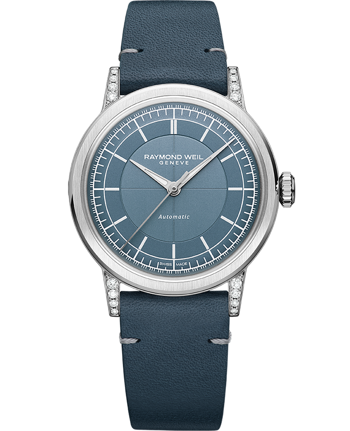 Raymond Weil Millesime Men's Automatic Denim Blue Dial Leather Strap Watch, 35mm (2125-SCS-50011)