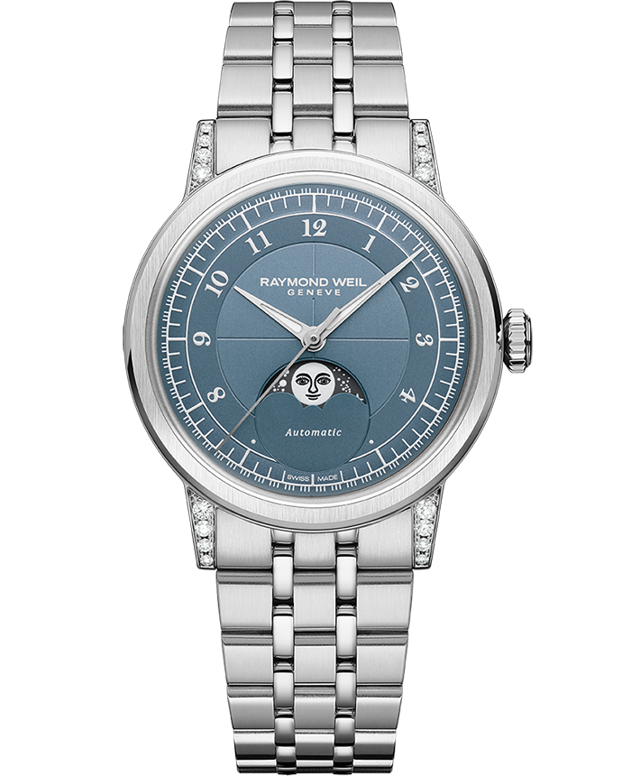 Raymond Weil Millesime Ladies Automatic Moonphase Denim Blue Dial Bracelet Watch, 35mm (2145-STS-05511)