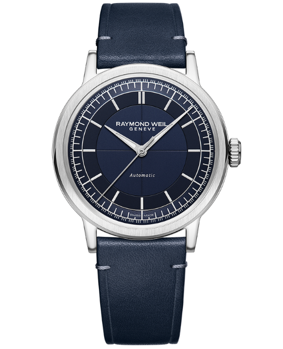 Raymond Weil Millesime Men's Automatic Blue Leather Strap Watch, 39.5 mm (2925-STC-50001)