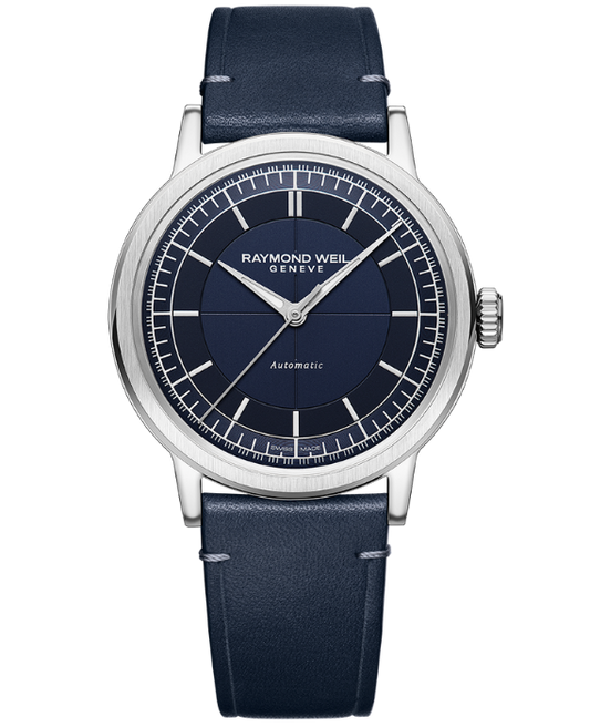 Raymond Weil Millesime Men's Automatic Blue Leather Strap Watch, 39.5 mm (2925-STC-50001)