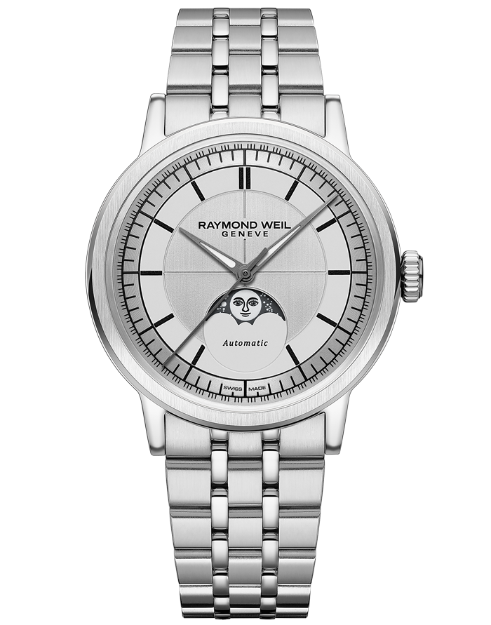 Raymond Weil Millesime Men's Automatic Moonphase Silver Dial Bracelet Watch, 39.5mm (2945-ST-65001)