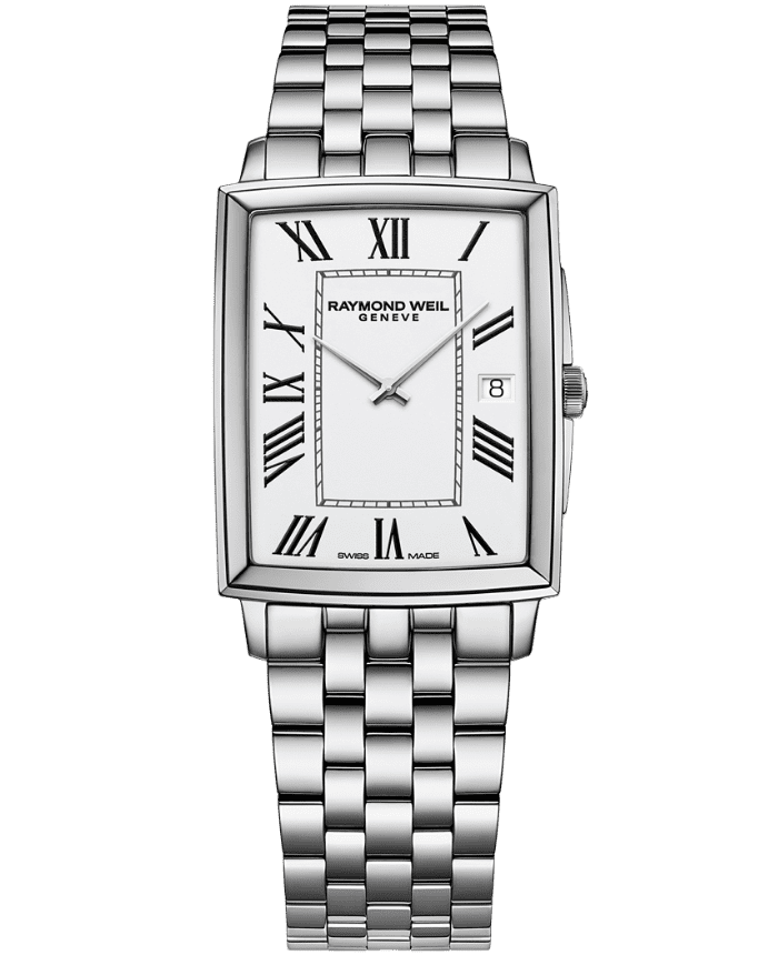 Raymond Weil Toccata Men's Classic Rectangular Stainless Steel White Dial Stainless Steel Bracelet Watch 37.25 x 29.60 mm (5425-ST-00300)