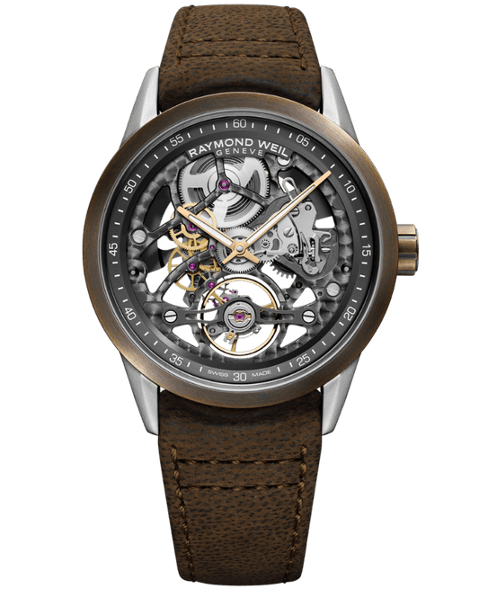 Raymond Weil Freelancer Calibre RW1212 Skeleton Men's Automatic Grey Dial Brown Leather Watch 42 mm (2785-SBC-60000)