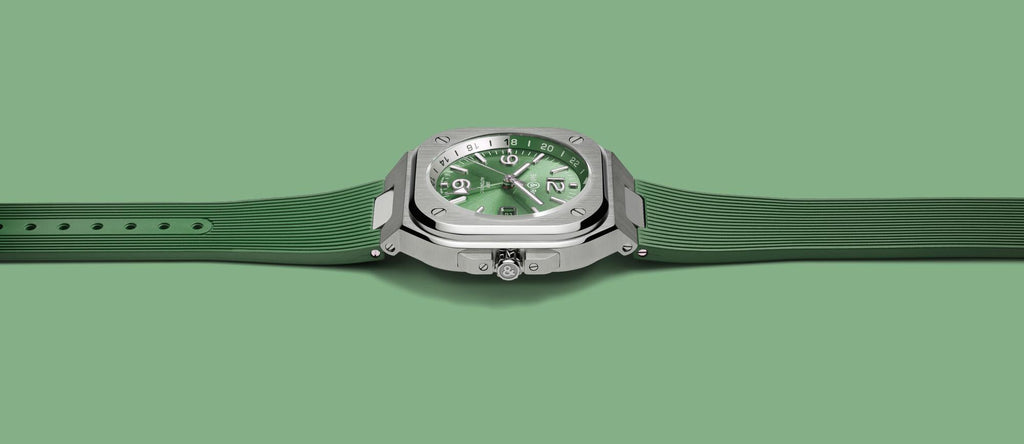 BR-05 GMT GREEN STEEL: BELL & ROSS'S URBAN GMT WATCH