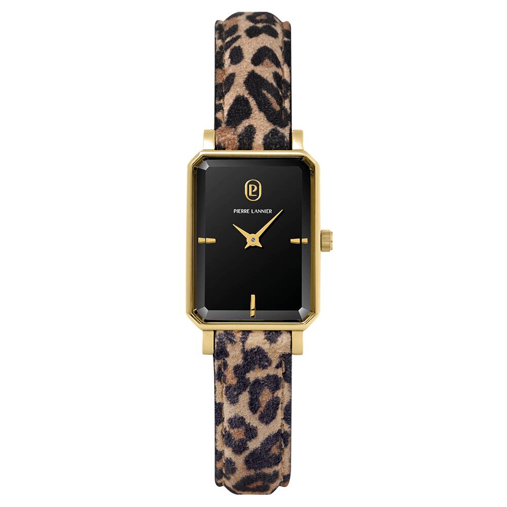 PIERRE LANNIER Ladies Quartz Watch ARIANE Black Dial Leopard Leather 12MM Strap 006L539