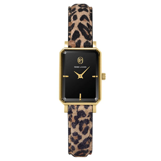 PIERRE LANNIER Ladies Quartz Watch ARIANE Black Dial Leopard Leather 12MM Strap 006L539