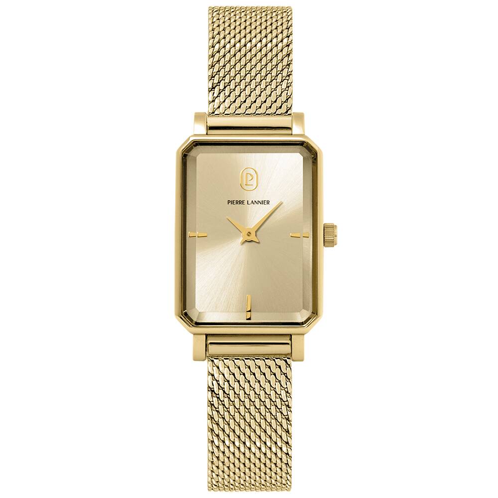 PIERRE LANNIER Ladies Quartz Watch ARIANE Sunray Gold Dial Gold Milanese stainless steel 12MM Strap 006L542