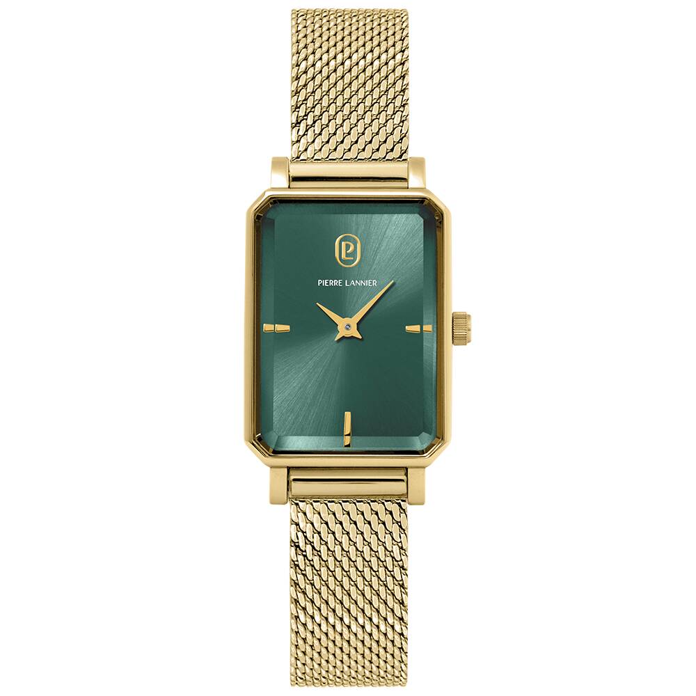 PIERRE LANNIER Ladies Quartz Watch ARIANE Sunray Green Dial Gold Milanese stainless steel 12MM Strap 006L572
