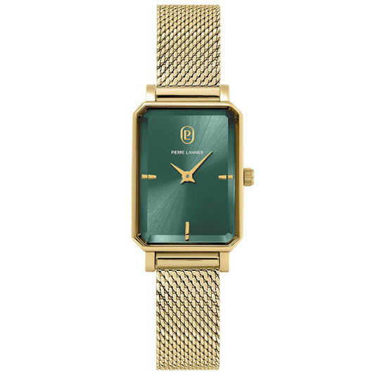 PIERRE LANNIER Ladies Quartz Watch ARIANE Sunray Green Dial Gold Milanese stainless steel 12MM Strap 006L572