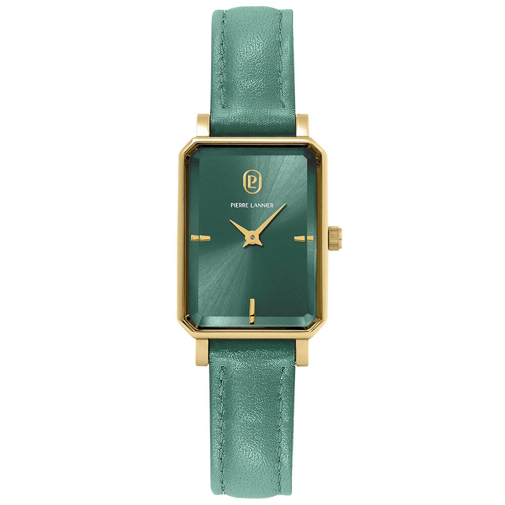 PIERRE LANNIER Ladies Quartz Watch ARIANE Sunray Green Dial Green Leather 12MM Strap 006L577