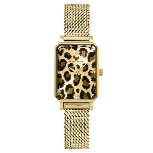 PIERRE LANNIER Ladies Quartz Watch ARIANE Leopard Dial Gold Milanese stainless steel 12MM Strap 006L592