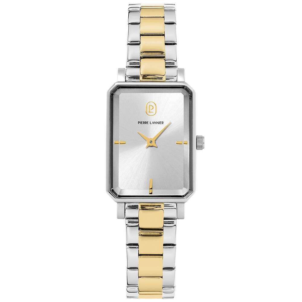 PIERRE LANNIER Ladies Quartz Watch ARIANE Sunray Silver Dial Bicolored Stainless steel 12MM Strap 007J621