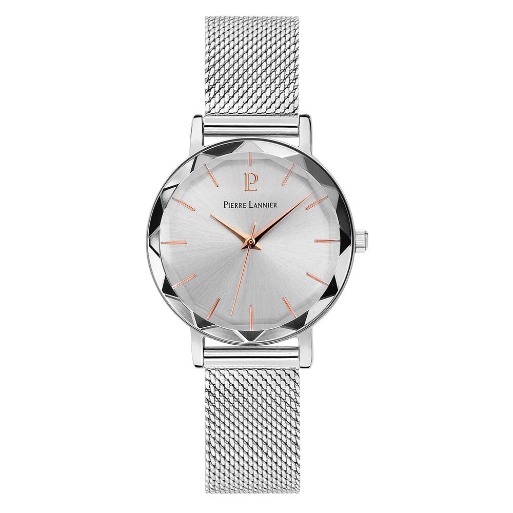PIERRE LANNIER Ladies Quartz Watch MULTIPLES Sunray Silver Dial Silver Milanese stainless steel 14MM Strap 009M628