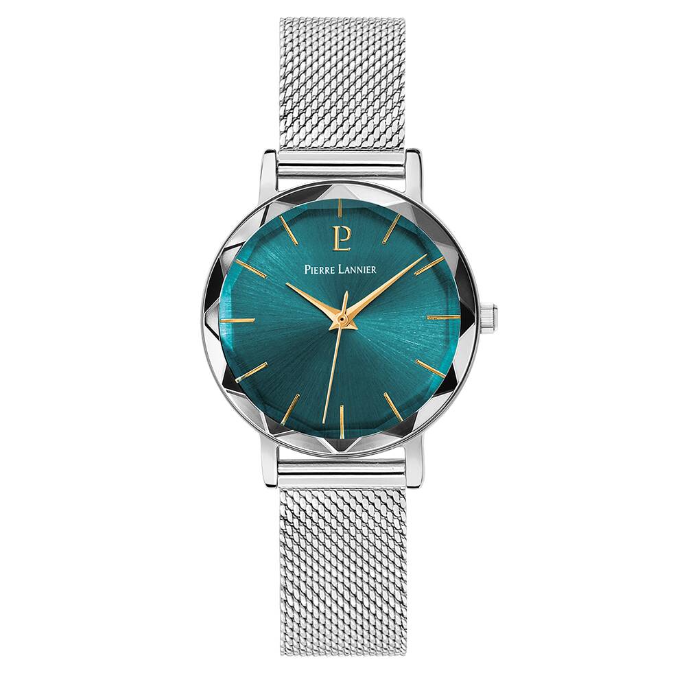 PIERRE LANNIER Ladies Quartz Watch MULTIPLES Sunray Green Dial Silver Milanese stainless steel 14MM Strap 009M671