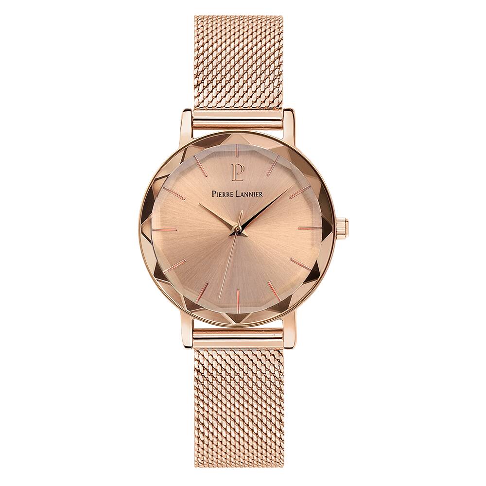 PIERRE LANNIER Ladies Quartz Watch MULTIPLES Sunray Rose gold Dial Rose Gold Milanese stainless steel 14MM Strap 010P958