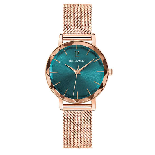 PIERRE LANNIER Ladies Quartz Watch MULTIPLES Sunray Green Dial Rose Gold Milanese stainless steel 14MM Strap 010P978