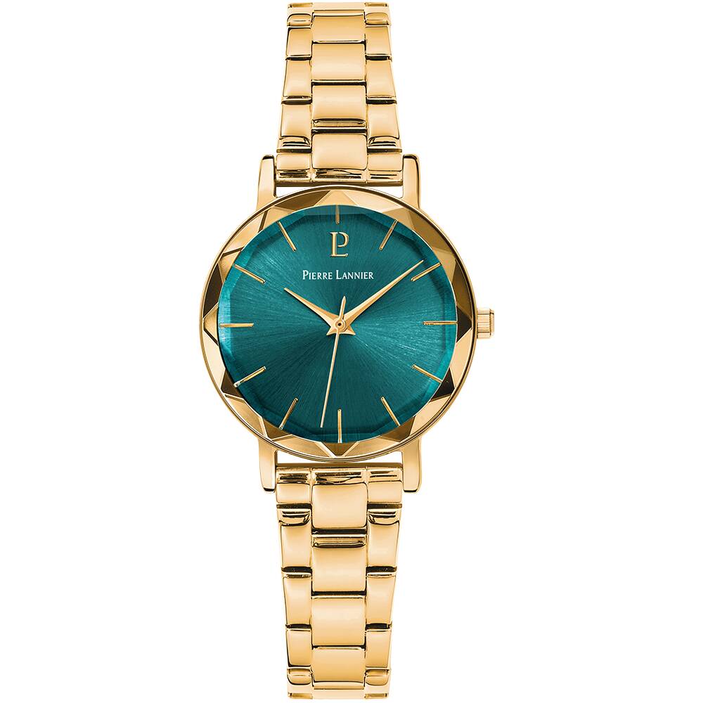 PIERRE LANNIER Ladies Quartz Watch MULTIPLES Sunray Green Dial Gold Stainless steel 14MM Strap 012P562