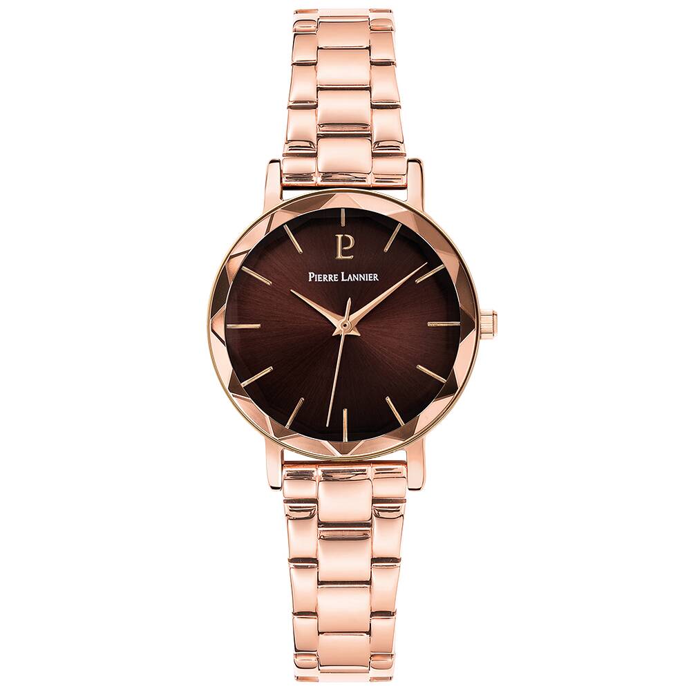 PIERRE LANNIER Ladies Quartz Watch MULTIPLES Sunray Brown Dial Rose Gold Stainless steel 14MM Strap 012P988
