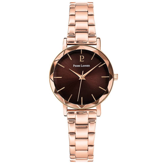 PIERRE LANNIER Ladies Quartz Watch MULTIPLES Sunray Brown Dial Rose Gold Stainless steel 14MM Strap 012P988