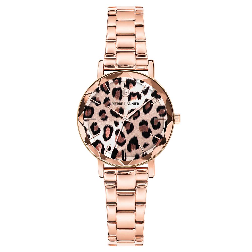 PIERRE LANNIER Ladies Quartz Watch MULTIPLES Leopard Dial Rose Gold Stainless steel 14MM Strap 013P998
