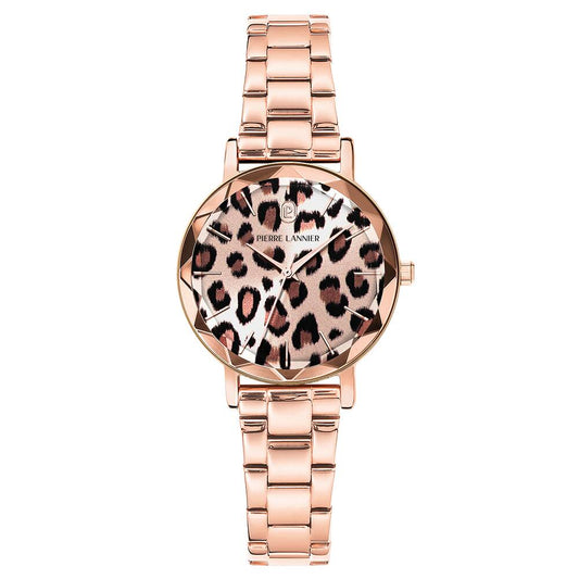PIERRE LANNIER Ladies Quartz Watch MULTIPLES Leopard Dial Rose Gold Stainless steel 14MM Strap 013P998