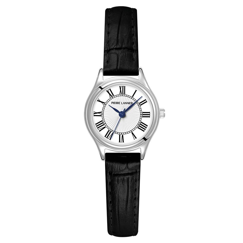 PIERRE LANNIER Ladies Quartz Watch PYA White Dial Black Leather 12MM Strap 020L603